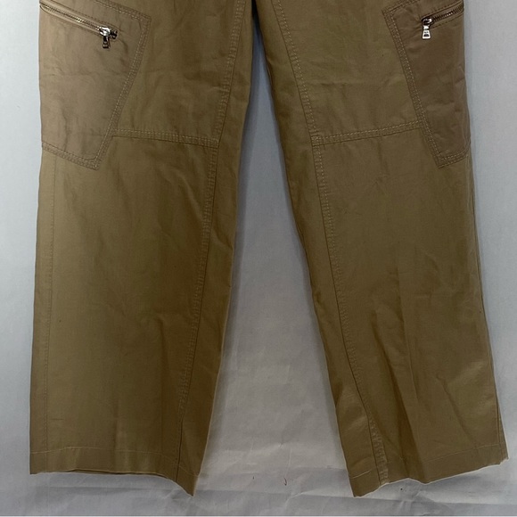 MARC AUREL KHAKI TAN CARGO WIDE LEG ZIPPER COTTON LINEN PANTS - Picture 6 of 14